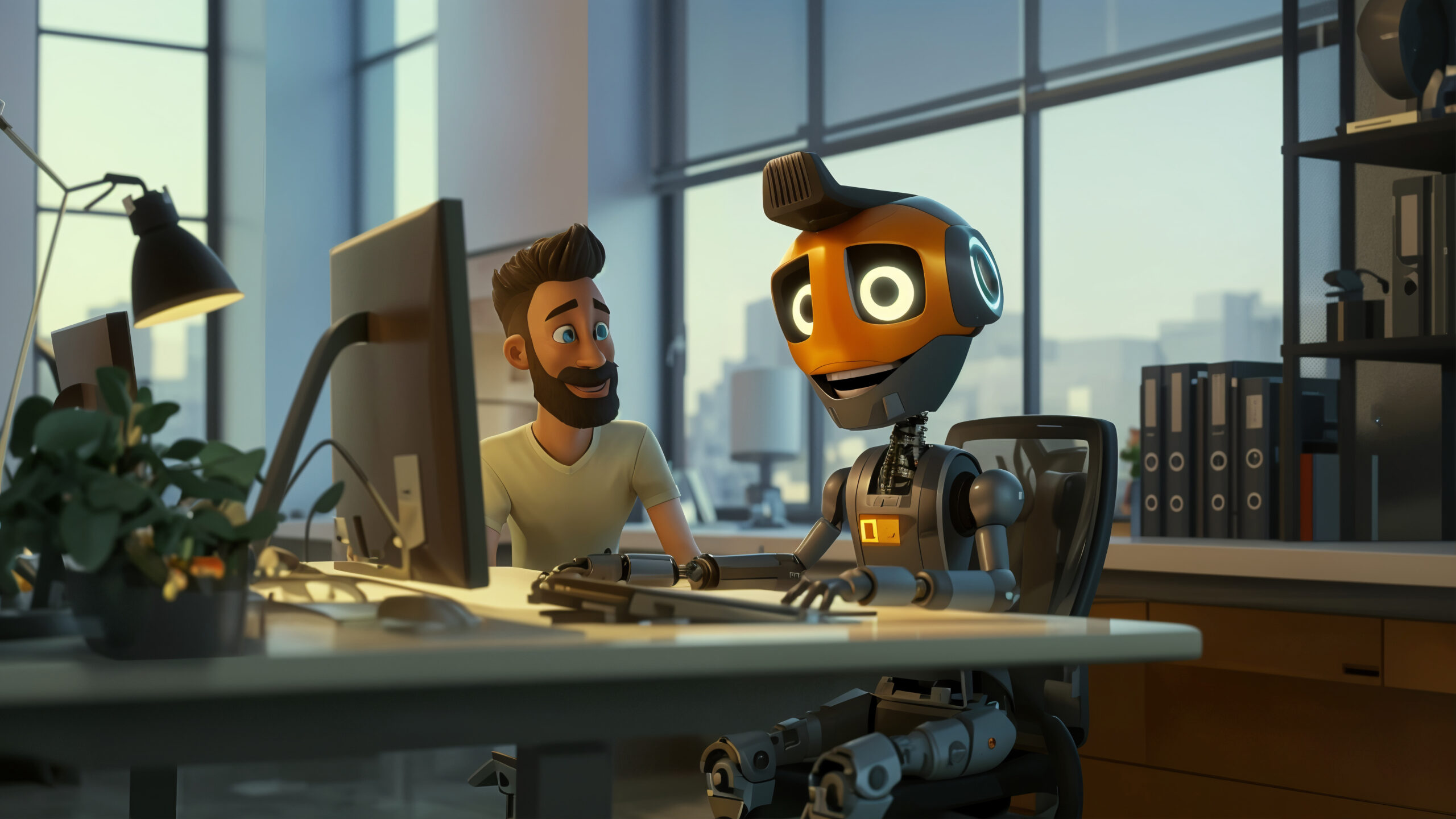 cartoon ai robot scene